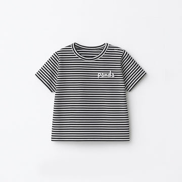 WHITE WITH BLACK STRIPES PANDA HALF SLEEVES T-SHIRT FOR BOYS